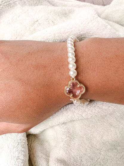 Clover Accent Pearl Stretch Bracelet Daisie Boutique