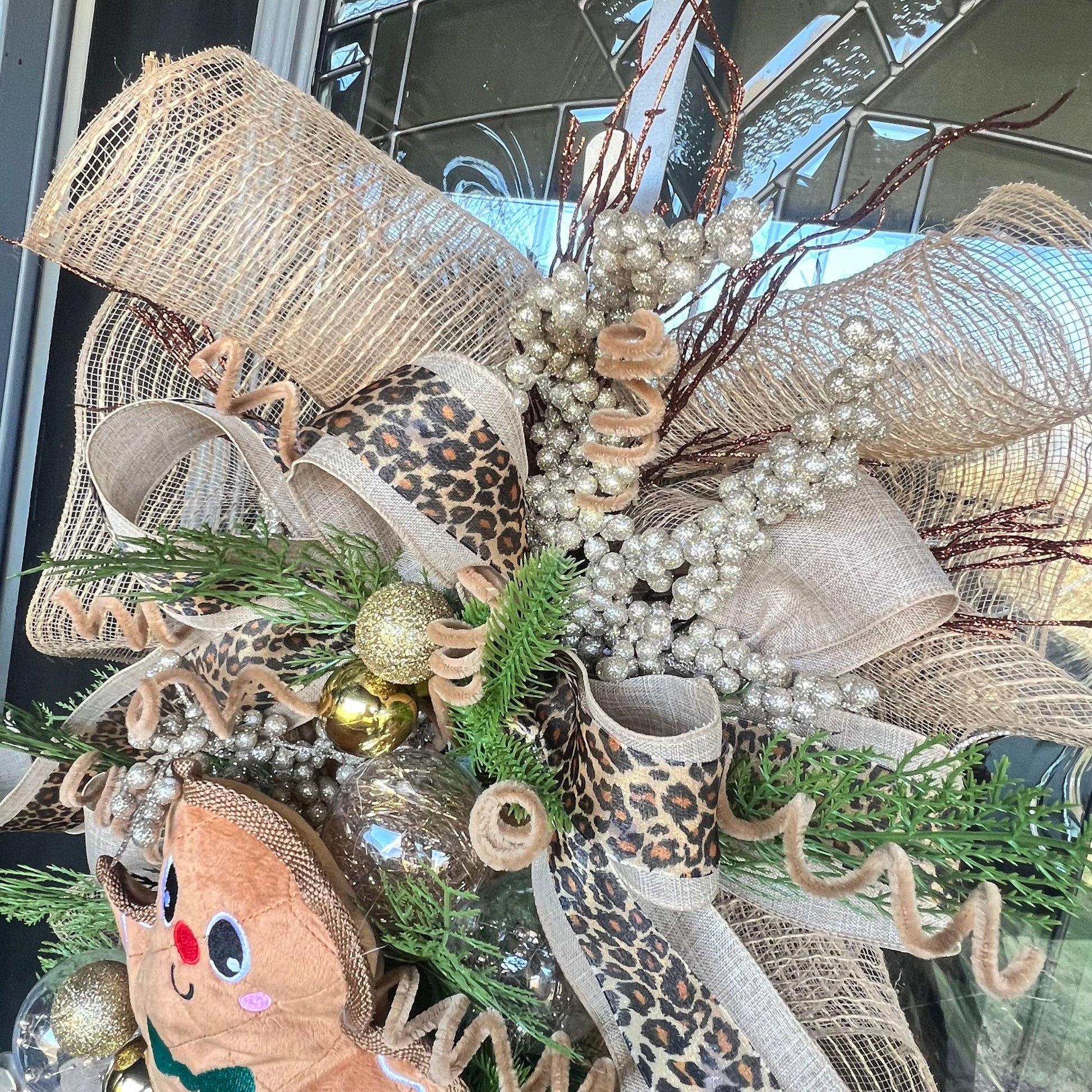 Whimsical Gingerbread & Leopard Christmas Door Swag | 32-inch Holiday Door Hanger Daisie Boutique