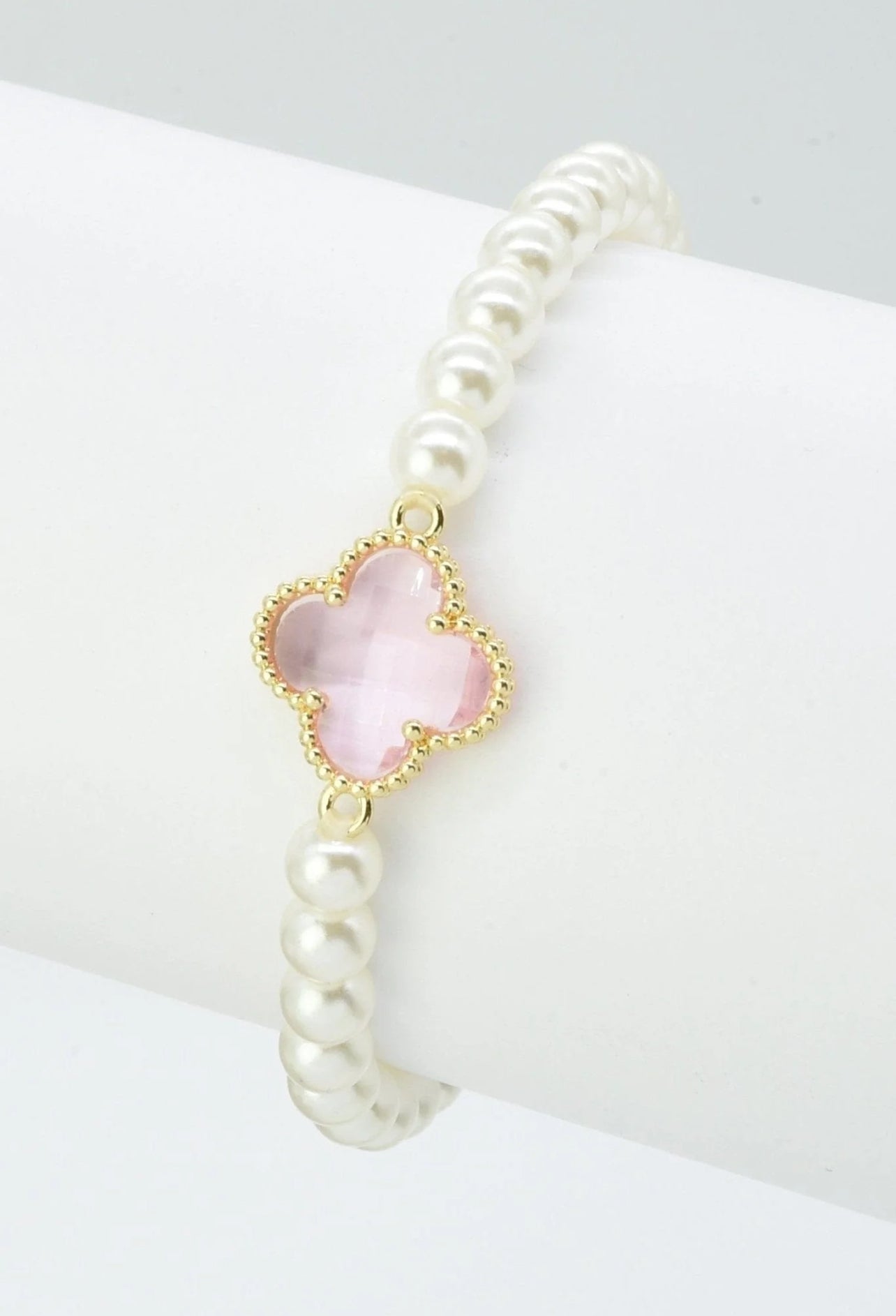 Clover Accent Pearl Stretch Bracelet Daisie Boutique