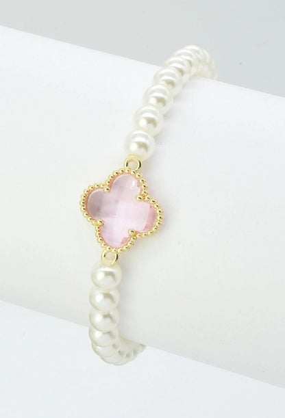 Clover Accent Pearl Stretch Bracelet Daisie Boutique
