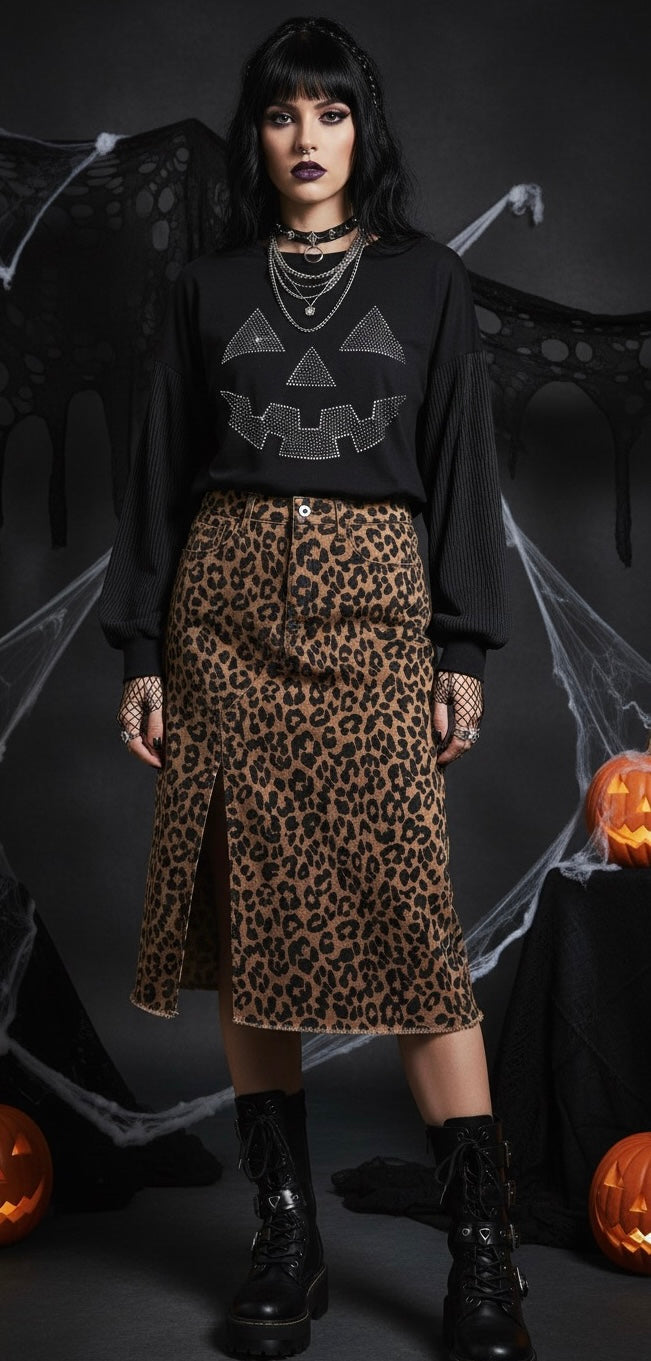 Halloween Rhinestone Pumpkin Face Long Sleeve Top Dear-Lover Dropshipping