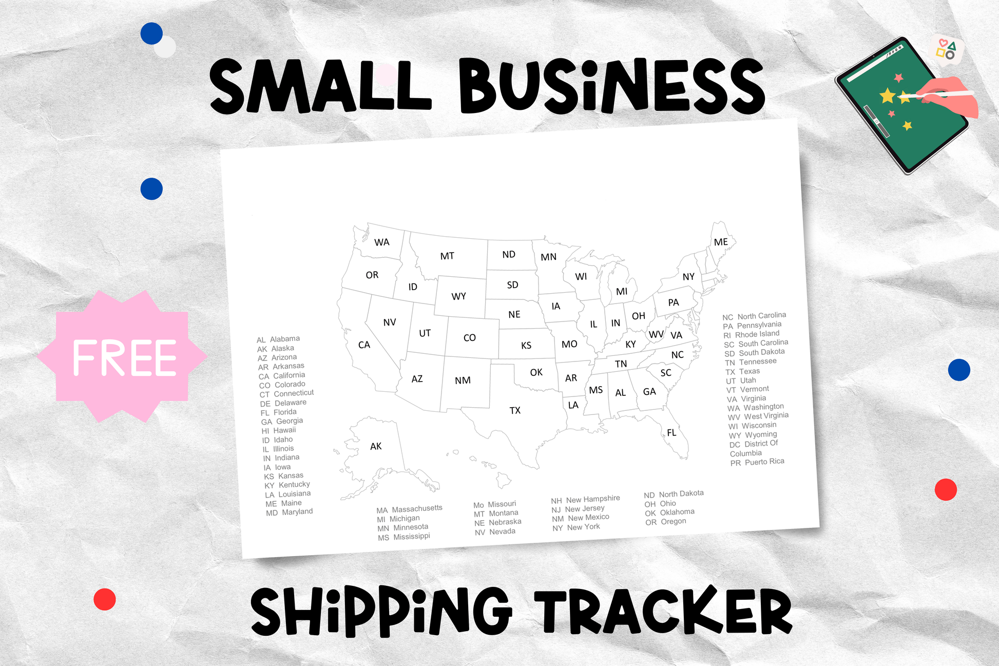 FREEBIE Small Business USA Shipping Map Tracker for Procreate App Daisie Boutique