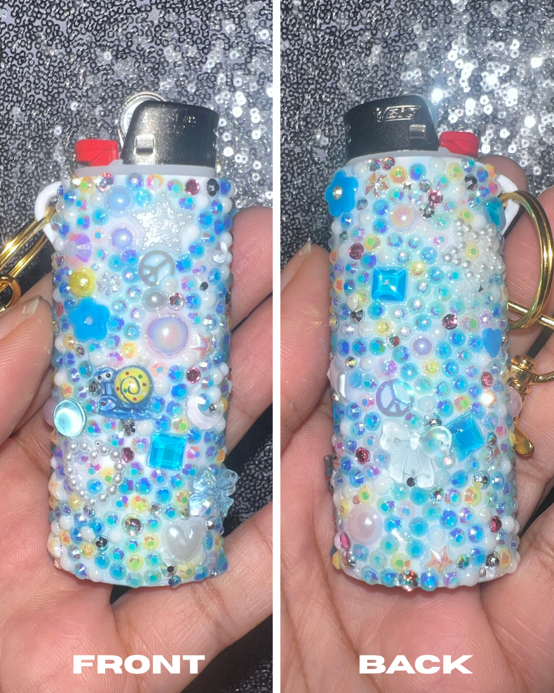 Bling Charm Lighter Case |Aesthetic Junk Charm Keychain Holder for Round Bic Lighters