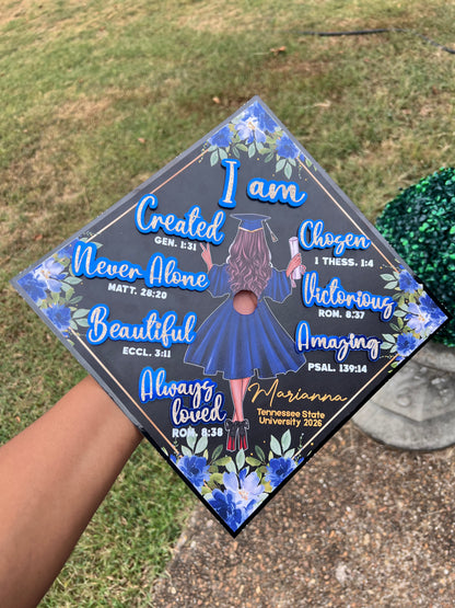 I Am Grad Cap Topper - Customizable Name, School, and colors