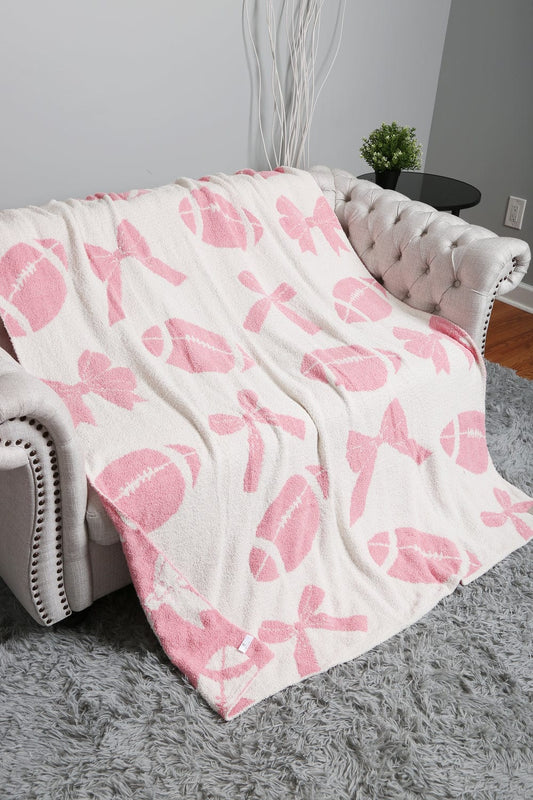 SuperLux Pink Football and Bows Blanket Reversible Soft Throw blanket Daisie Boutique