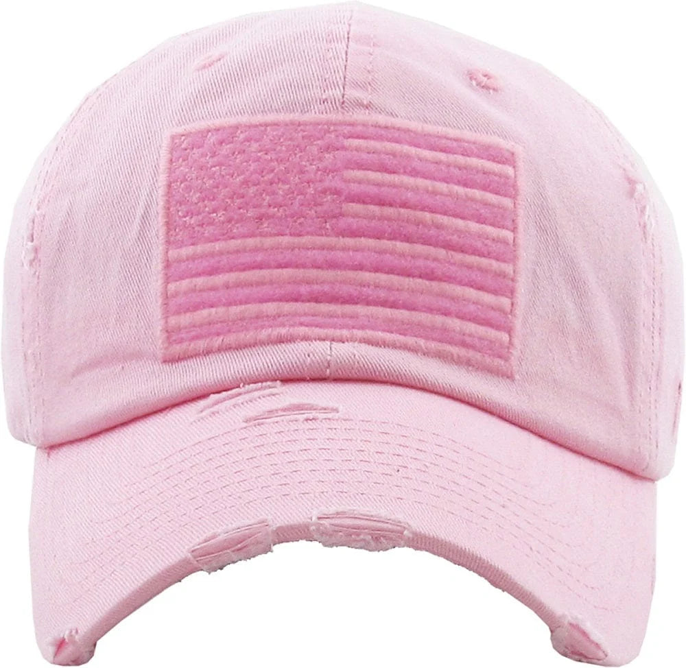 Pink American Flag Vintage Distressed Baseball Cap – Cute, Comfy & All-American Daisie Boutique