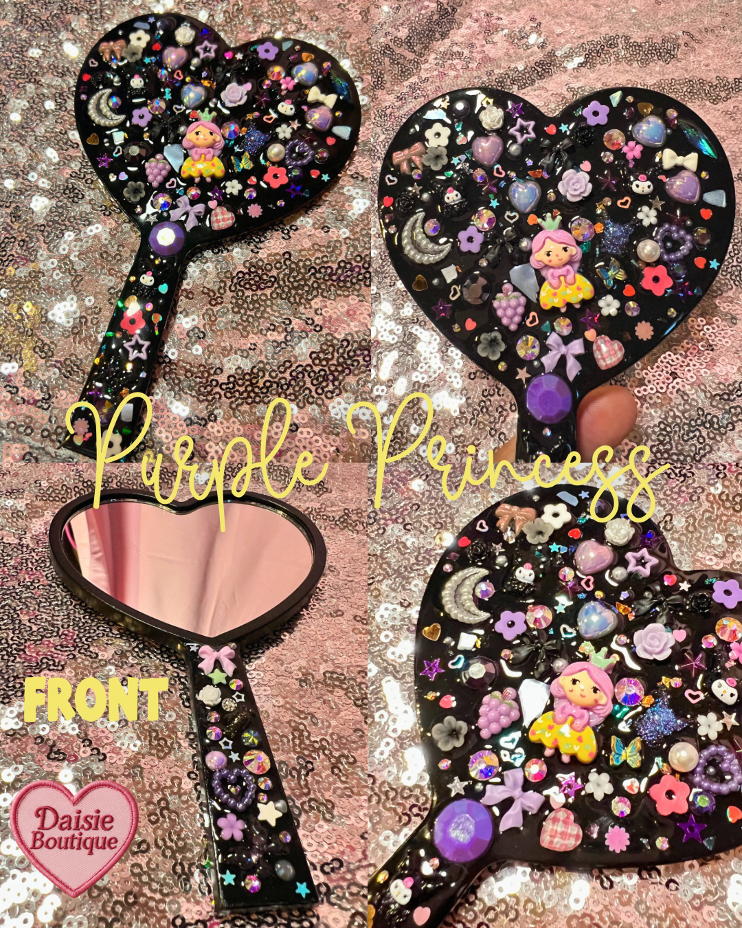 Cutie Charm Mirror - Heart Shaped Bedazzled Mirror Daisie Boutique