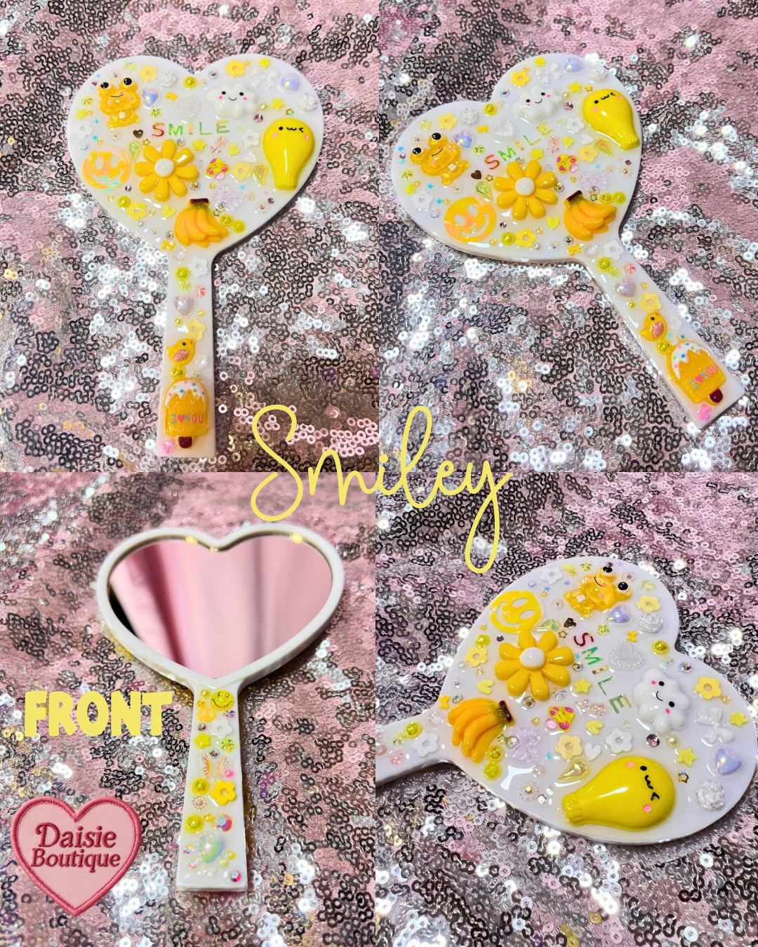 Cutie Charm Mirror - Heart Shaped Bedazzled Mirror Daisie Boutique