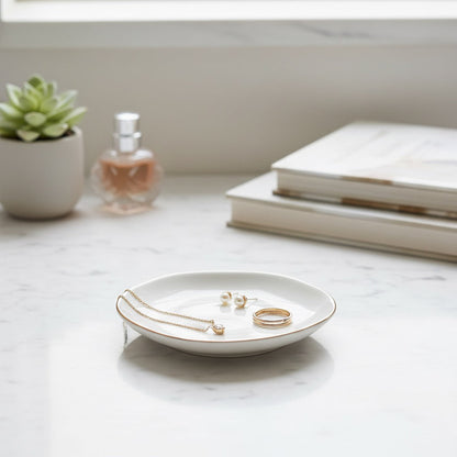 Dainty Gold Trim Jewelry Trinket Tray Daisie Boutique