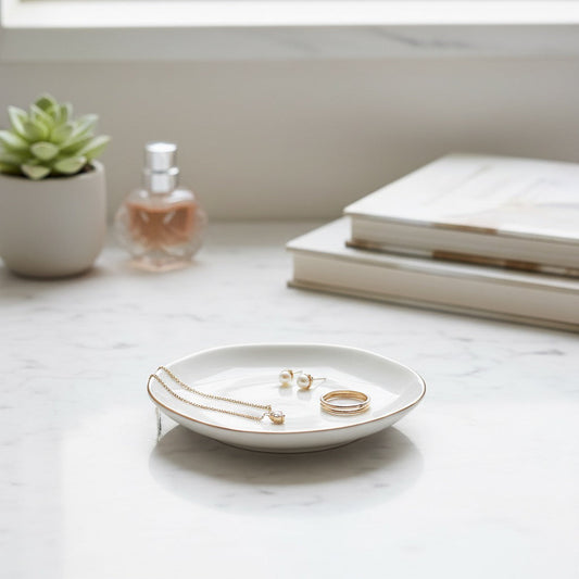 Dainty Gold Trim Jewelry Trinket Tray Daisie Boutique