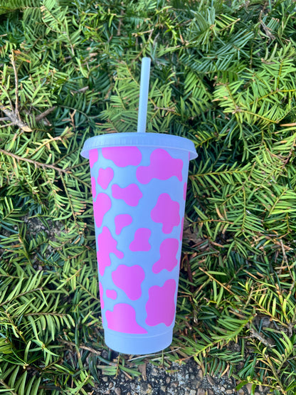 Cow Print 24 Ounce Animal Print Cold Cup with Straw Daisie Boutique