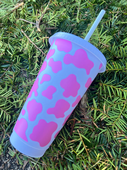 Cow Print 24 Ounce Animal Print Cold Cup with Straw Daisie Boutique