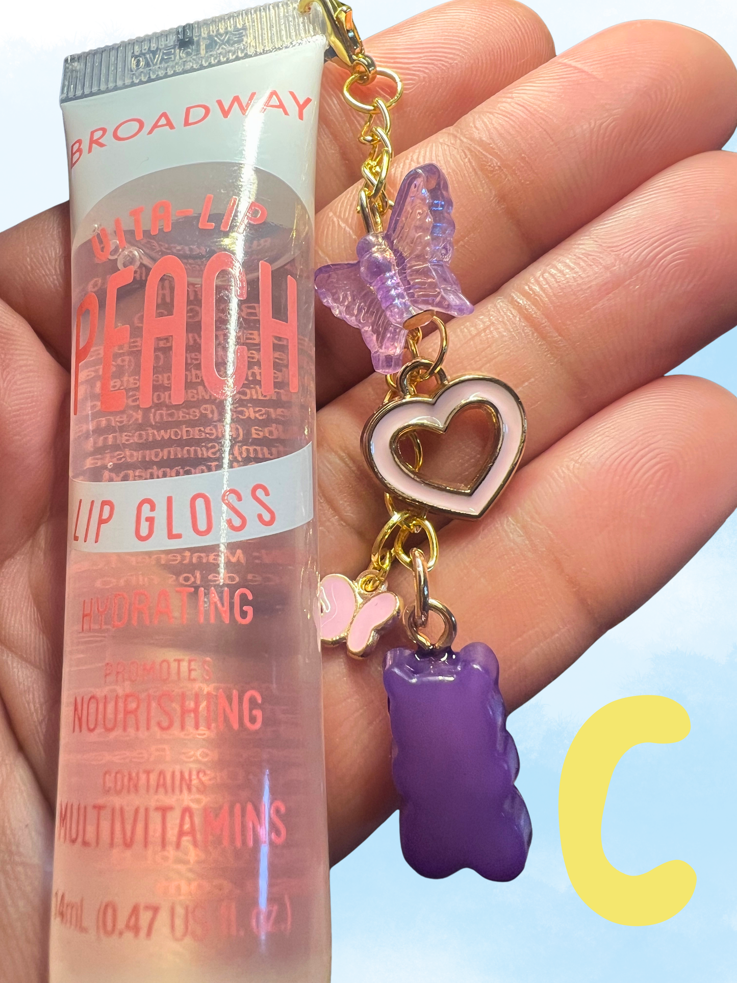 Cutie Lipgloss and Charm Chain – Detachable & Reusable Lip Gloss Holder with Mini Clasp (gloss included) Daisie Boutique