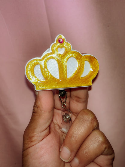 Princess crown badge reel cover pink and gold rhinestone accent from Daisie Boutique for nurses teachers and badge wearers