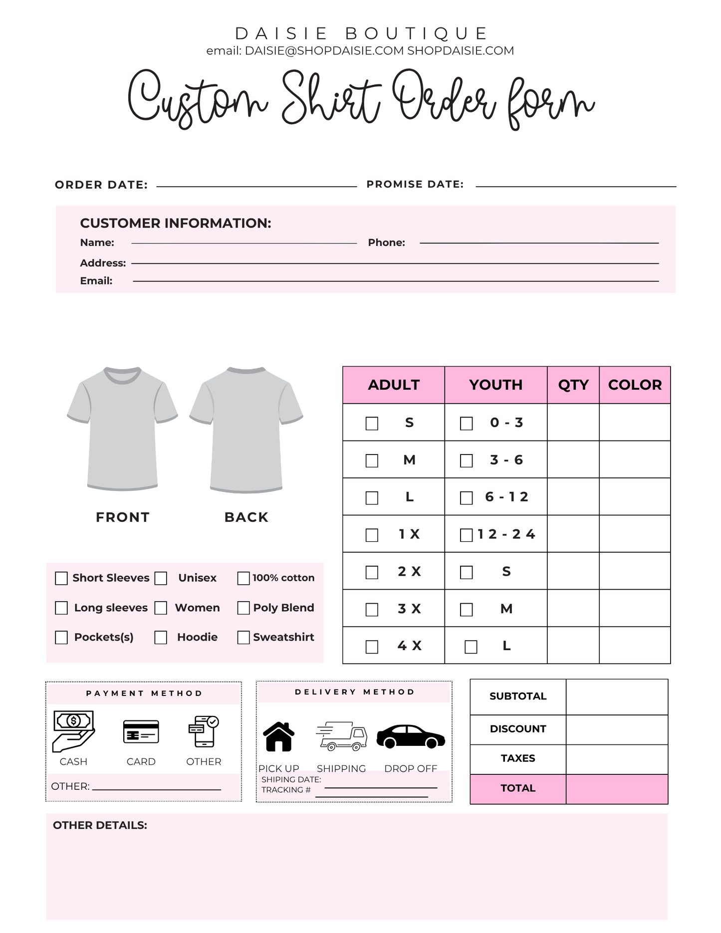 Group Shirt Order Form [free download for custom orders]