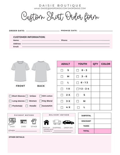 Group Shirt Order Form [free download for custom orders]