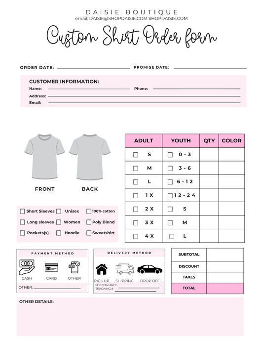 Group Shirt Order Form [free download for custom orders]