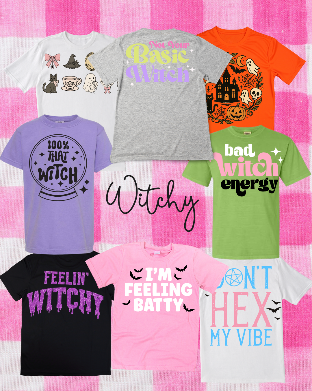 Witchy Summerween graphic tee inside Daisie Boutique Halloween Summerween Bundle — dopamine dressing for Halloween lovers and maximalist girls