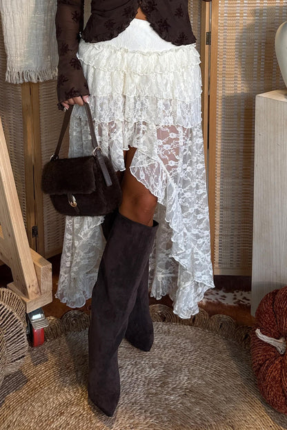 White Sheer Lace Frilly Ruffles High Low Skirt Dear-Lover Dropshipping