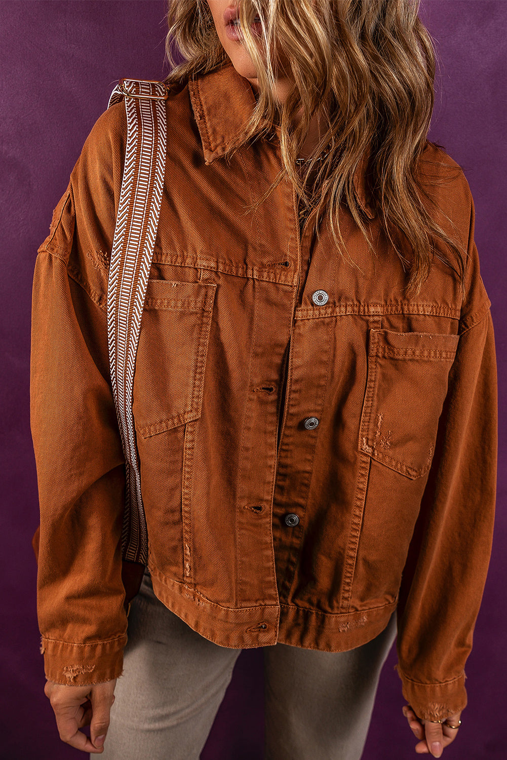 Distressed Denim Jacket - Rust Daisie Boutique