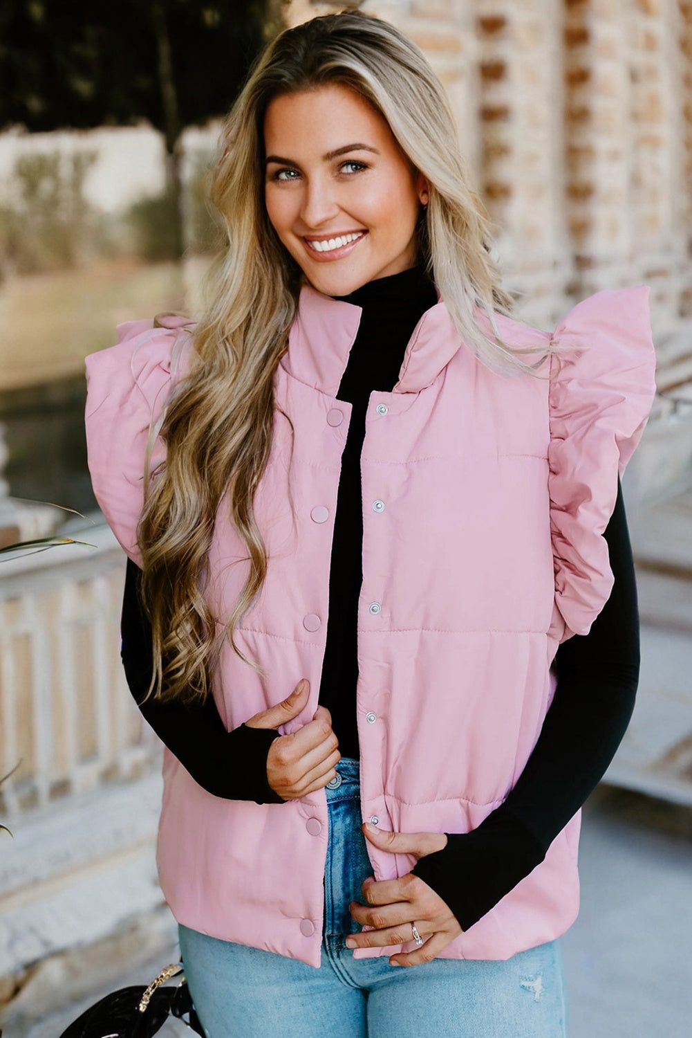Flutter Sleeve Puffer Vest - Bubblegum Pink Dear-Lover Dropshipping