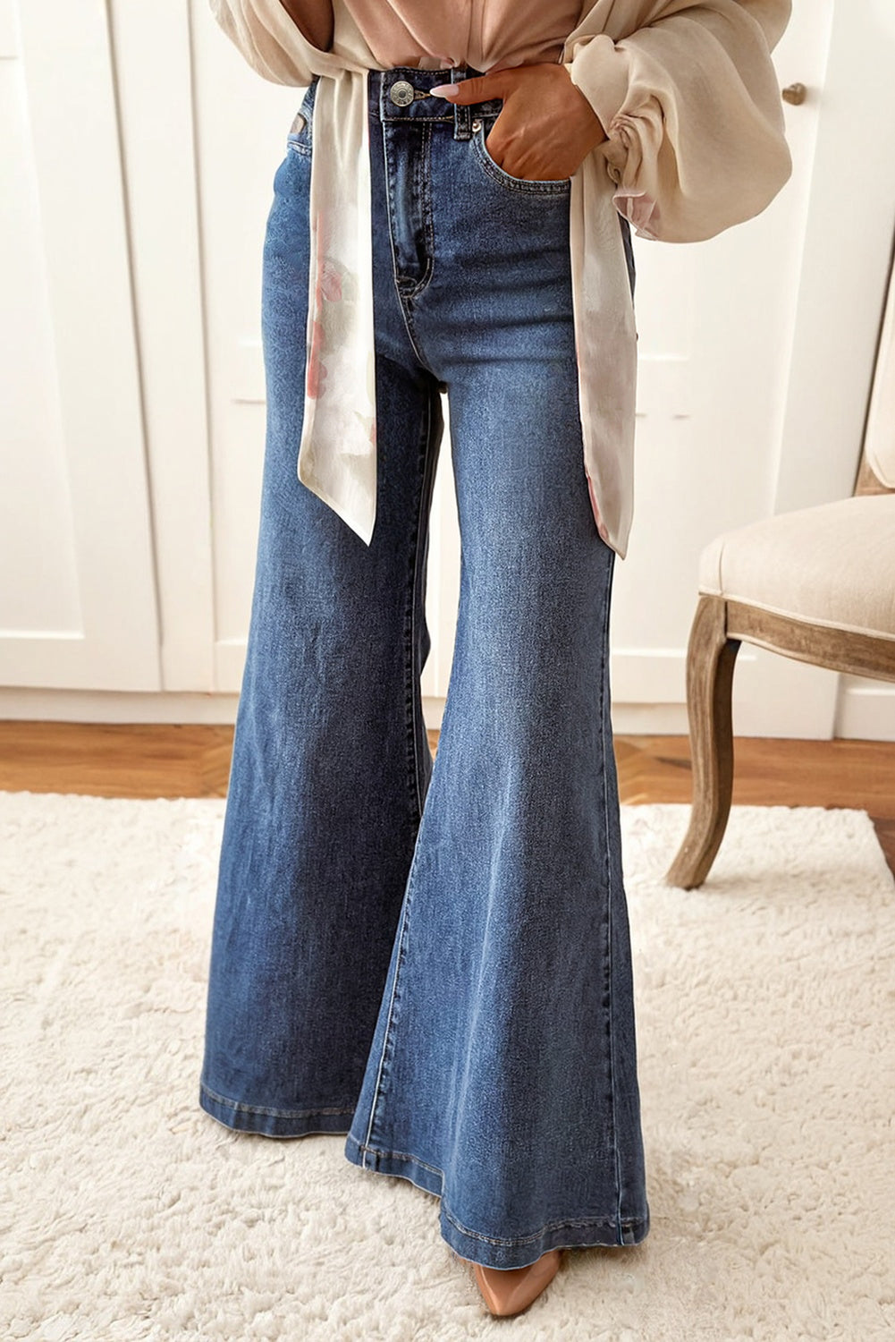 Blue High Waist Button Bell Bottom Jeans Dear-Lover Dropshipping