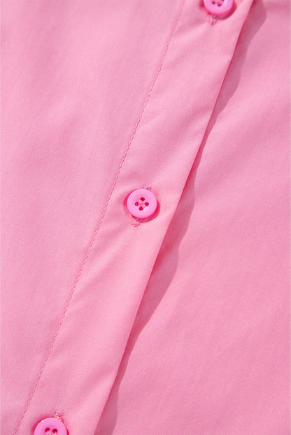 Bright Pink Button Up Mini Shirt Dress Dear-Lover Dropshipping