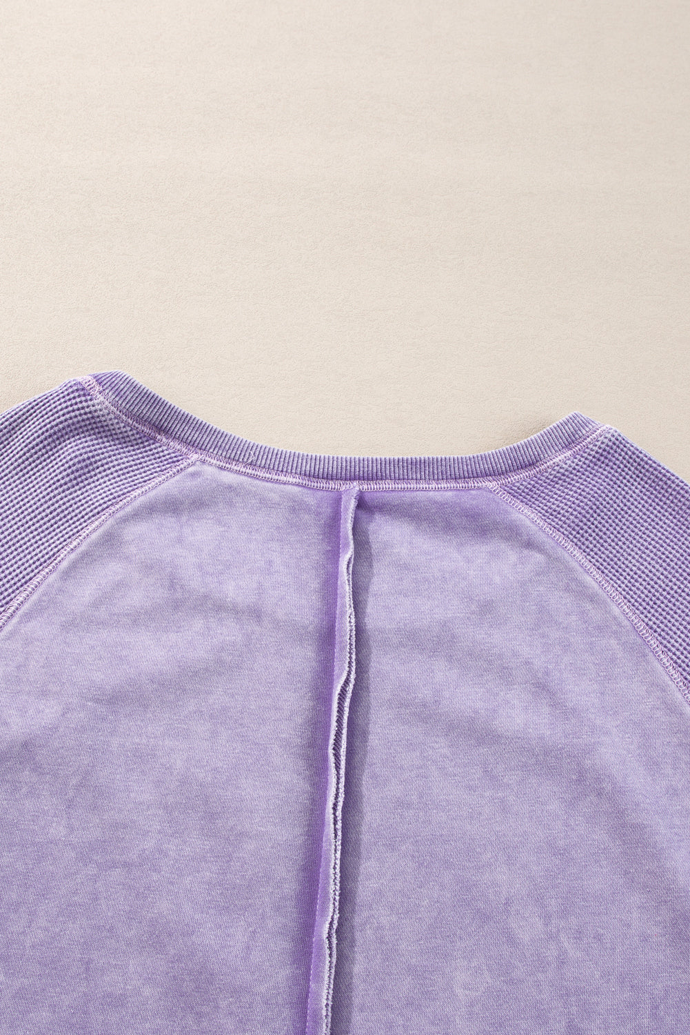 Orchid Petal Solid Waffle Knit Patchwork Raglan Sleeve Sweatshirt Daisie Boutique