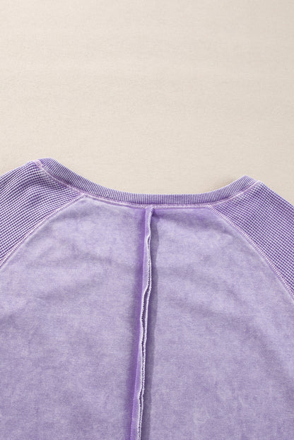 Orchid Petal Solid Waffle Knit Patchwork Raglan Sleeve Sweatshirt Daisie Boutique