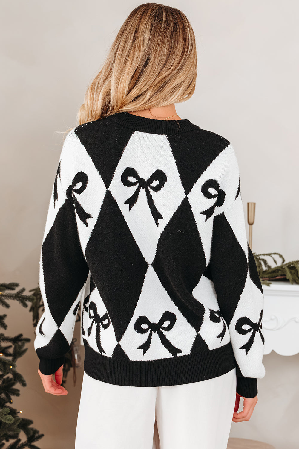 Bow Print Knit Sweater Dear-Lover Dropshipping