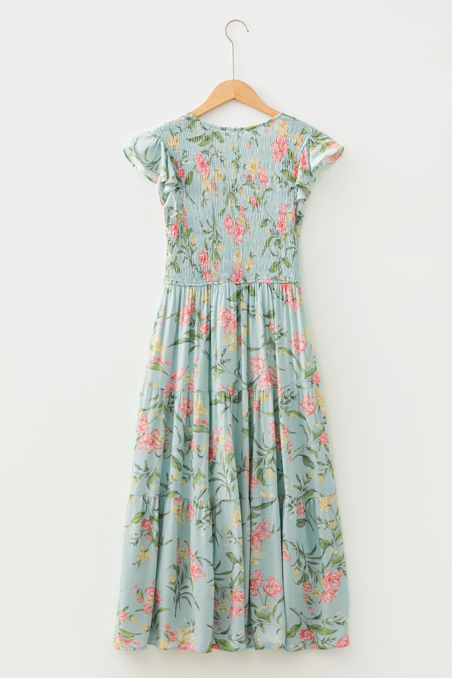 Yellow Ruffled Sleeveless Tiered Floral Maxi Dress