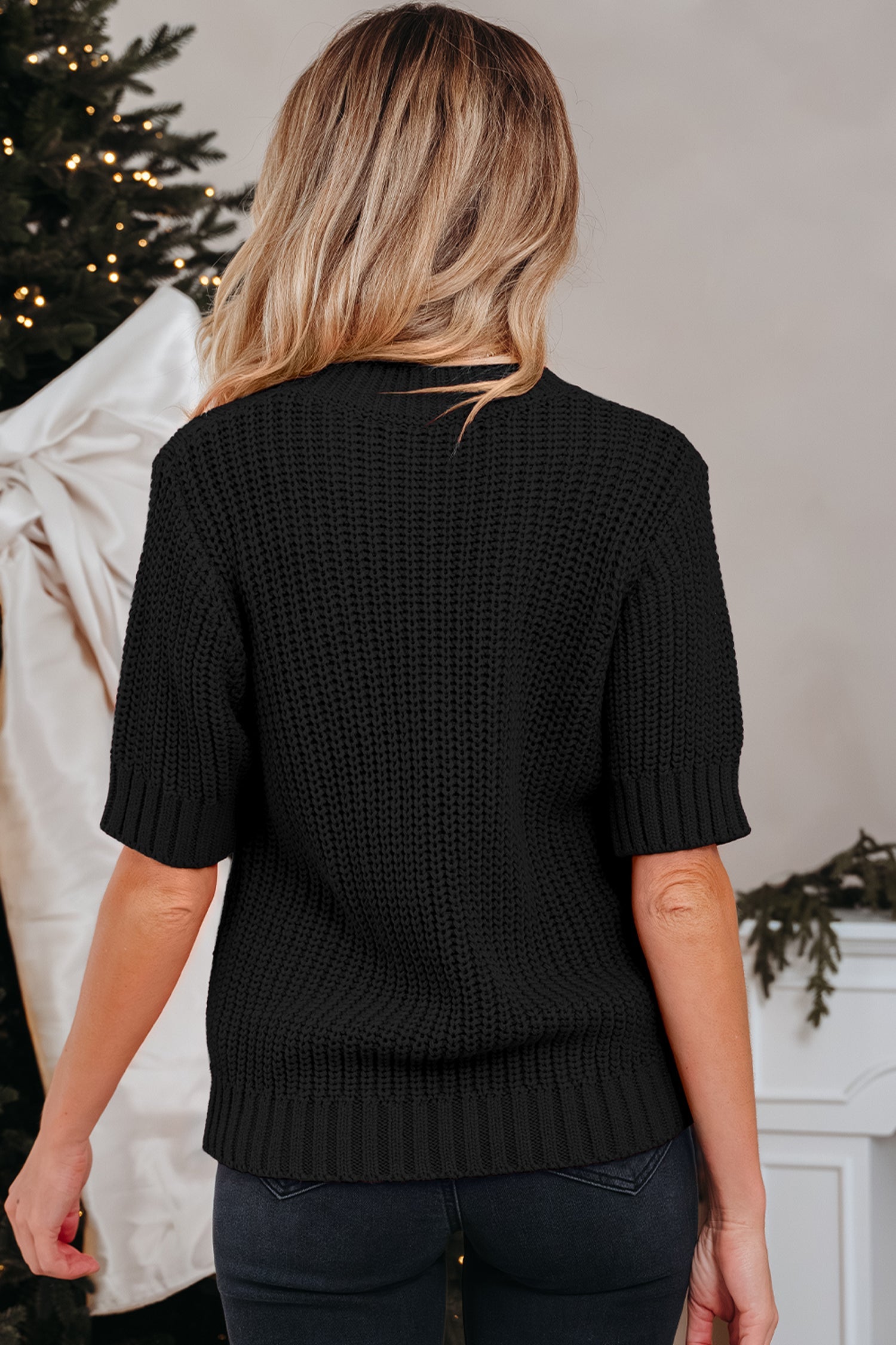 Lace up Holiday Puff Sweater Dear-Lover Dropshipping