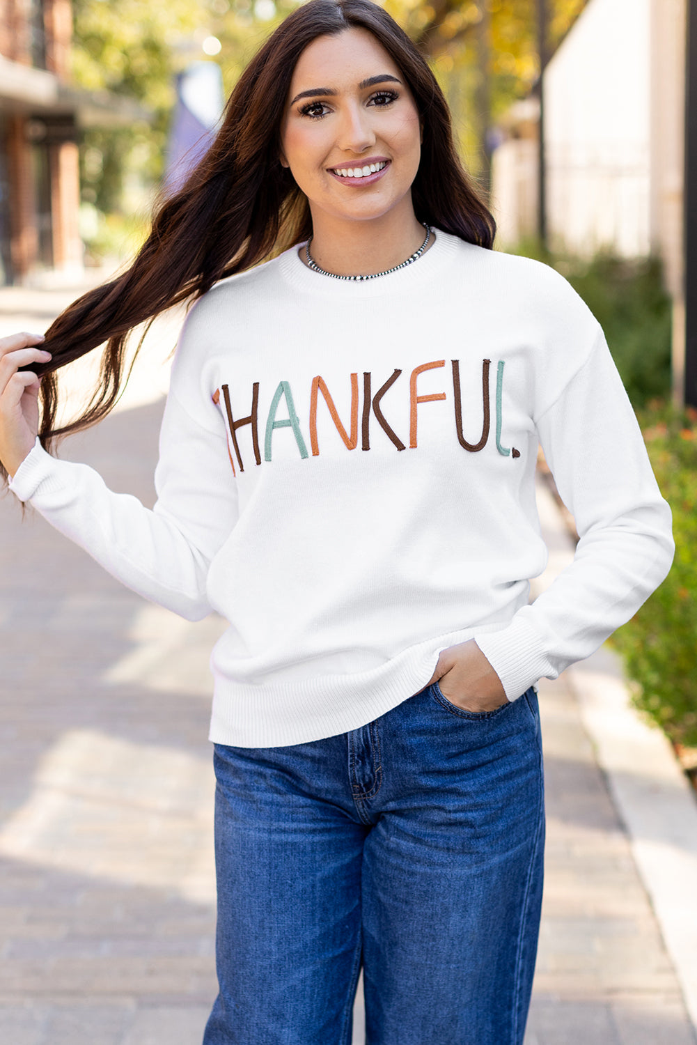 Thankful Embroidered Sweater in Ivory Daisie Boutique