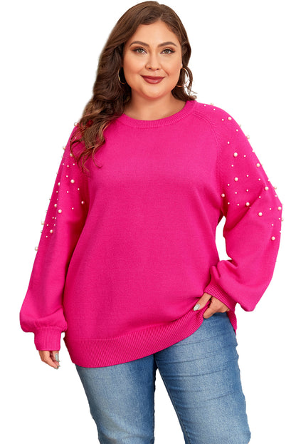 Plus Size Pearled Sweater - Strawberry Pink Daisie Boutique