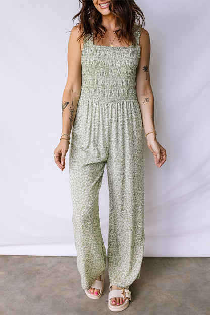 Square Neck Sleeveless Floral Jumpsuit
