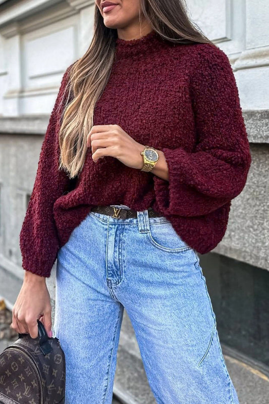 Mock Neck Sweater - Burgundy Dear-Lover Dropshipping