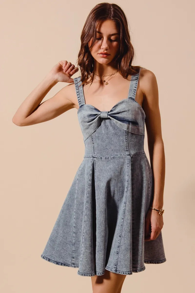 SO ME Mineral Washed Bow Ribbon Denim Flare Dress My Pampered Life Seattle