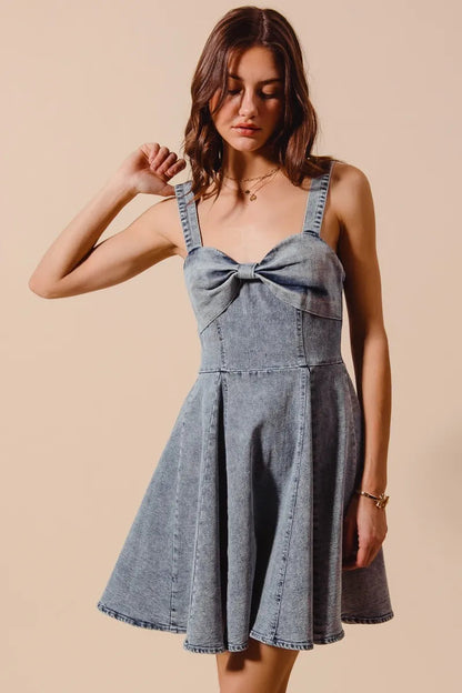 SO ME Mineral Washed Bow Ribbon Denim Flare Dress My Pampered Life Seattle
