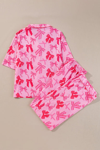 Cutie Bow Print Short Sleeve and Pants Pajamas Set Daisie Boutique
