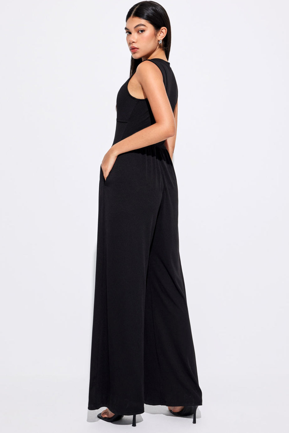 Cinched Waist Sleeveless Wide Leg Jumpsuit Daisie Boutique