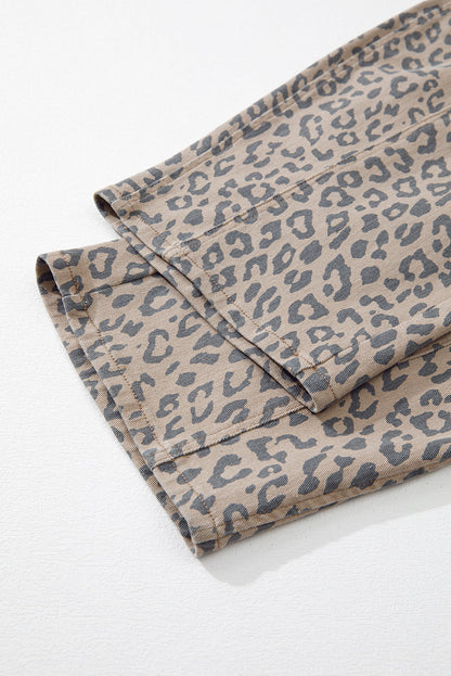 Leopard Printed Drawstring Waist Pocketed Wide Leg Jeans Daisie Boutique