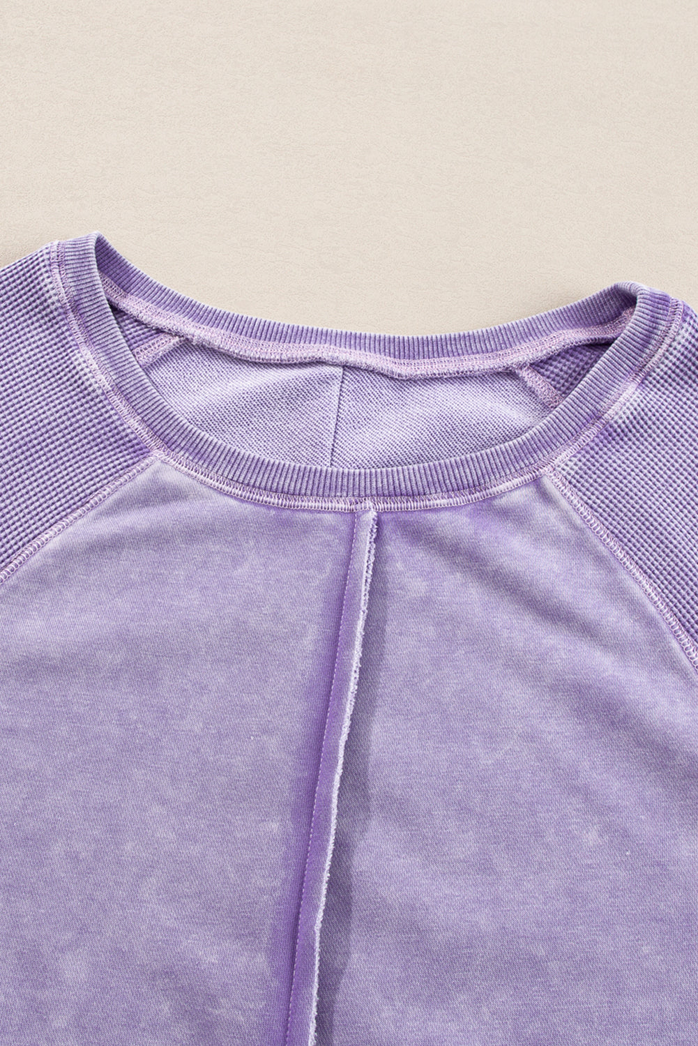 Orchid Petal Solid Waffle Knit Patchwork Raglan Sleeve Sweatshirt Daisie Boutique