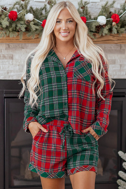 Plaid Holiday Long Sleeve and Short Pajama Set Dear-Lover Dropshipping