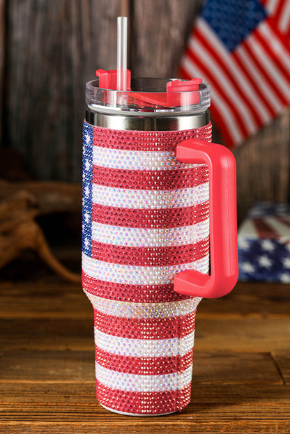 Rhinestone American Flag Handled 40oz Thermos Tumbler Daisie Boutique