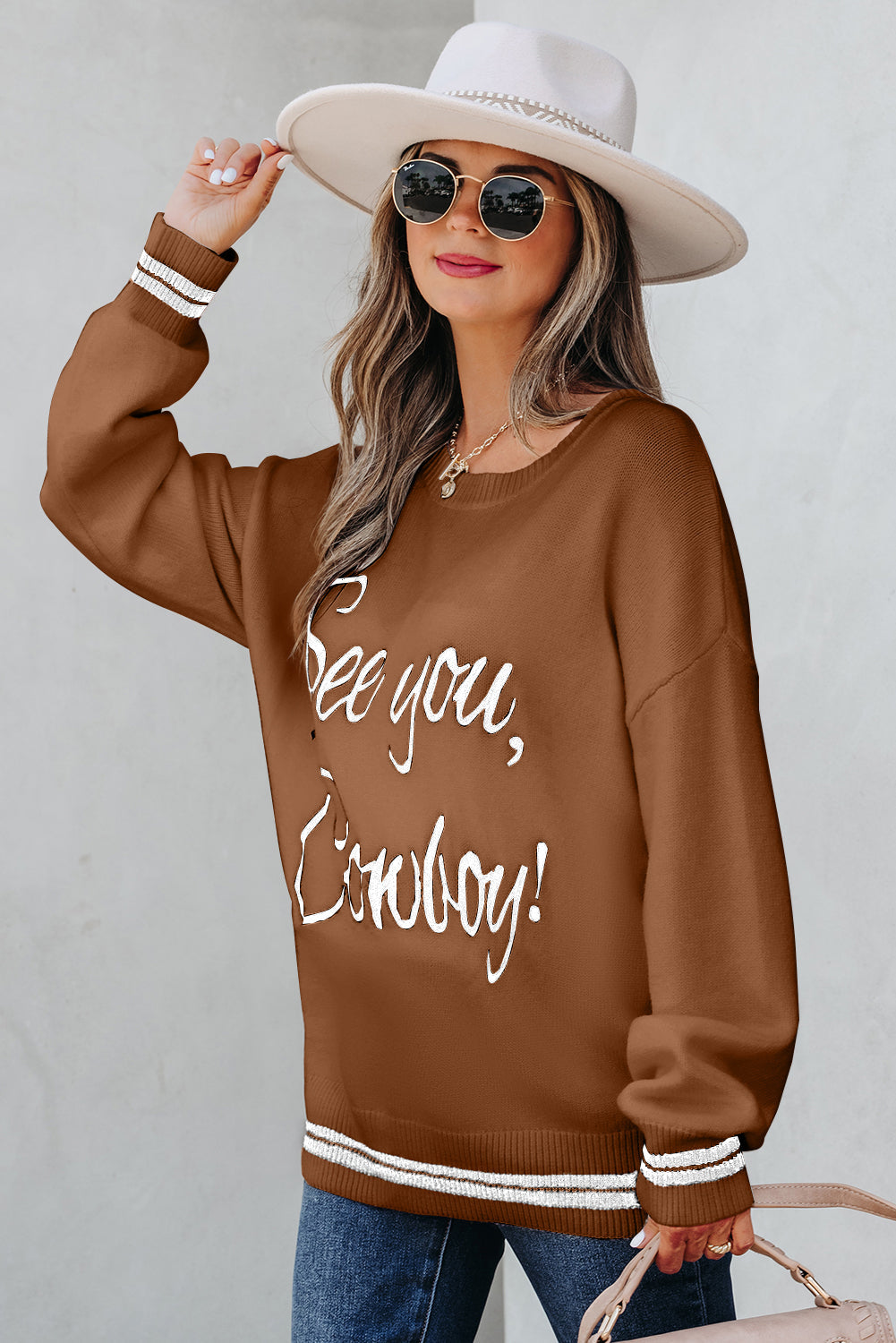 See You Cowboy Embroidered Graphic Sweater Dear-Lover Dropshipping