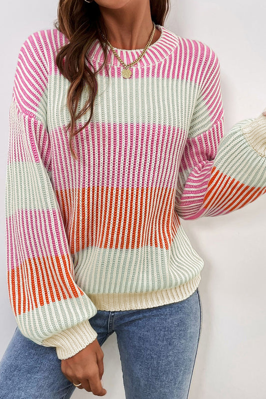 Colorblock Textured Knit Bubble Sleeve Sweater Daisie Boutique