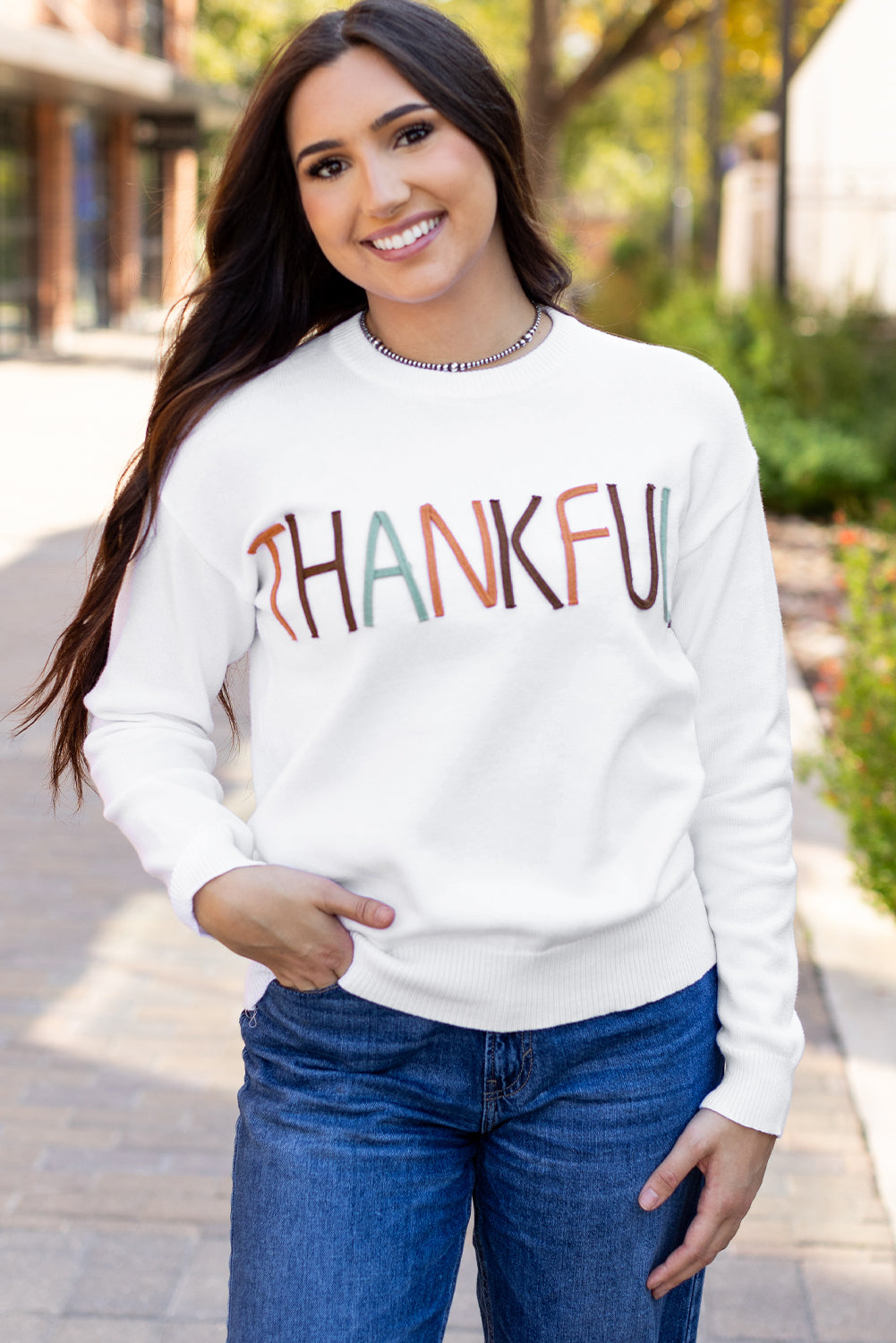 Thankful Embroidered Sweater in Ivory Daisie Boutique