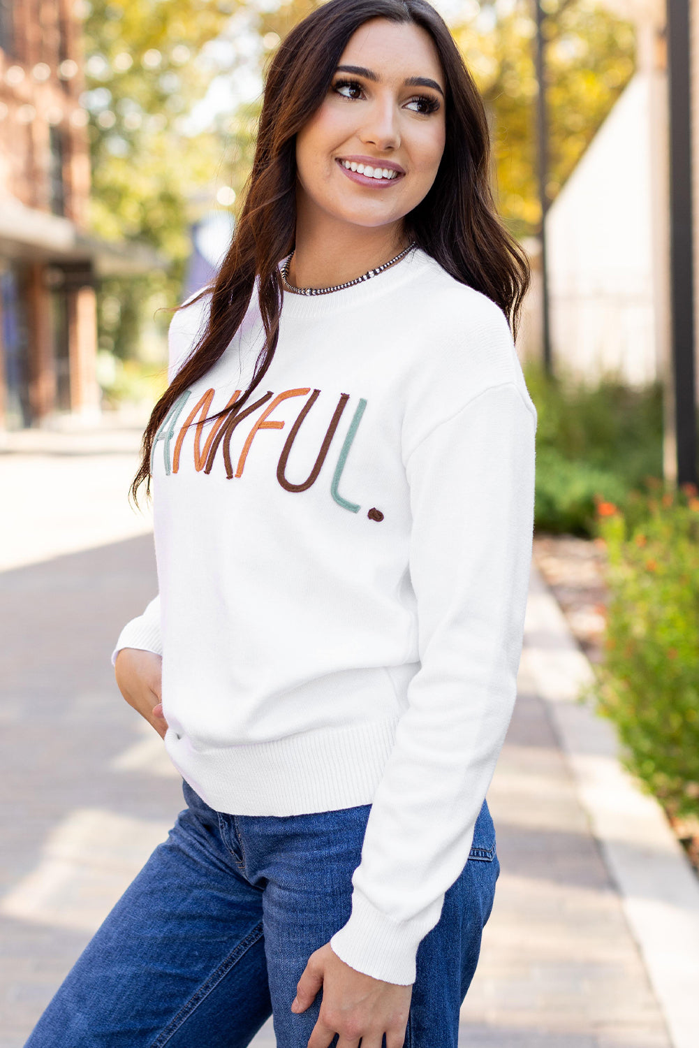 Thankful Embroidered Sweater in Ivory Daisie Boutique