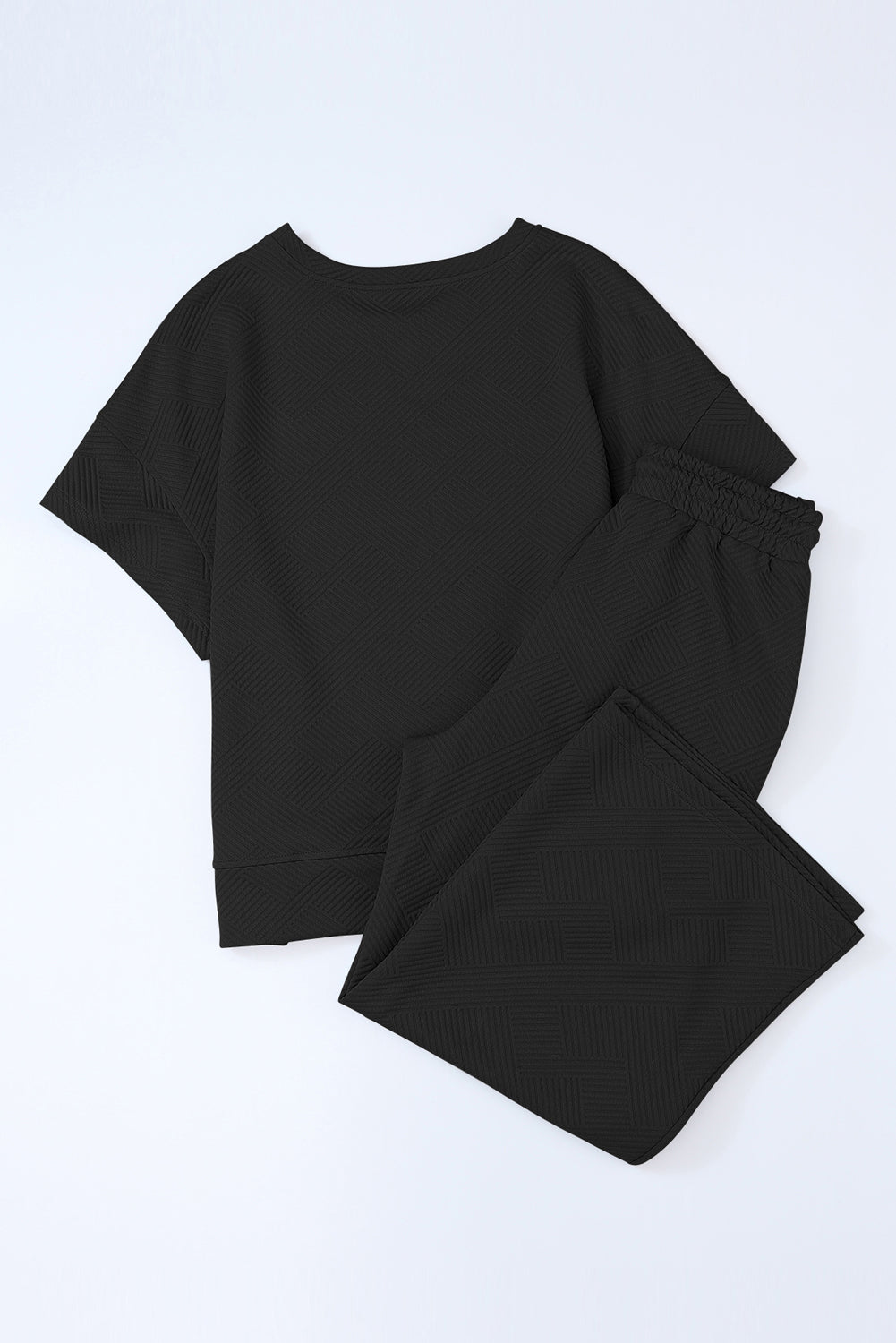 Black Textured Loose Fit T Shirt and Drawstring Pants Set Daisie Boutique