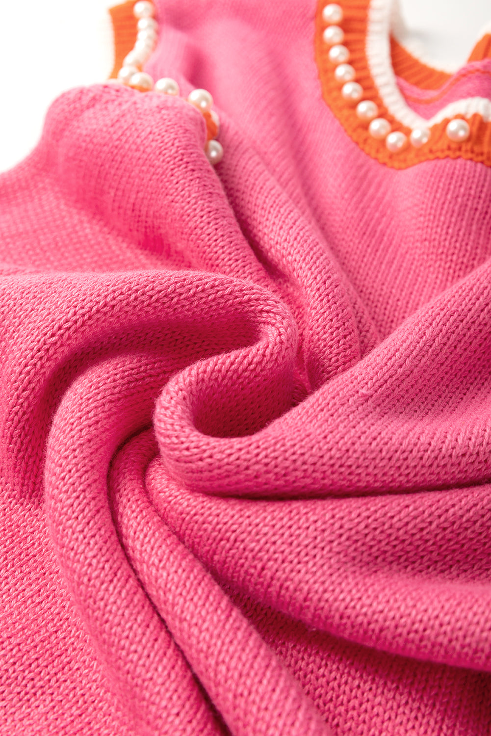 Contrast Trim Pearl Detail Sweater Tank Top - Bright Pink Daisie Boutique